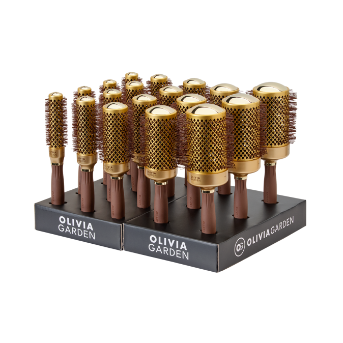 Дисплей брашів Olivia Garden EXPERT BLOWOUT SHINE Gold & Brown Display 18pc 4x(25 + 35 + 45) 3x(55 + 65) (ID2056) 
